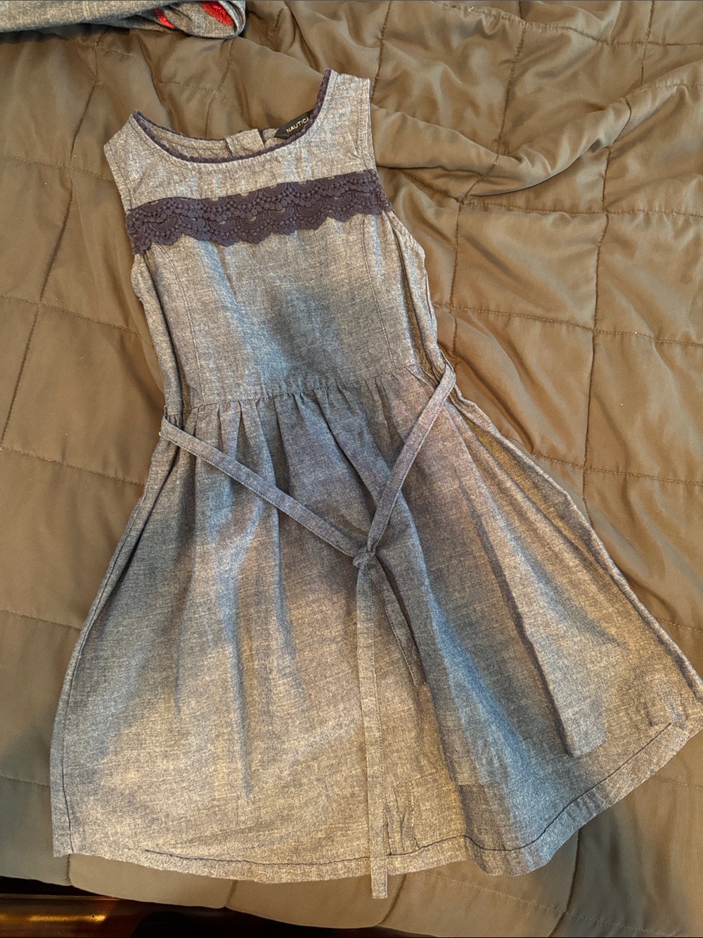 Nautica Gray Sleeveless Dress with Lace Trim